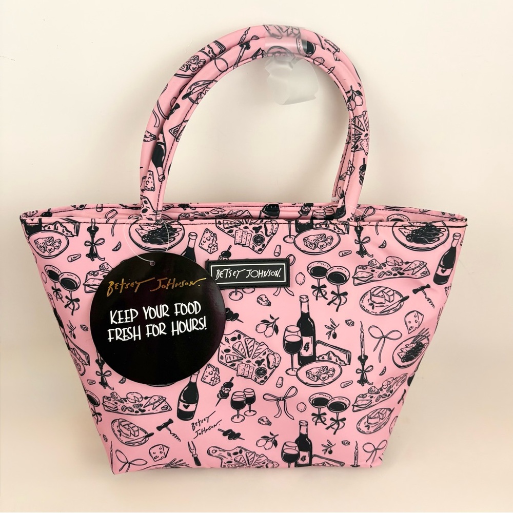 Betsey Johnson Pink French Graphic Insulated Lunch Tote New With Tags